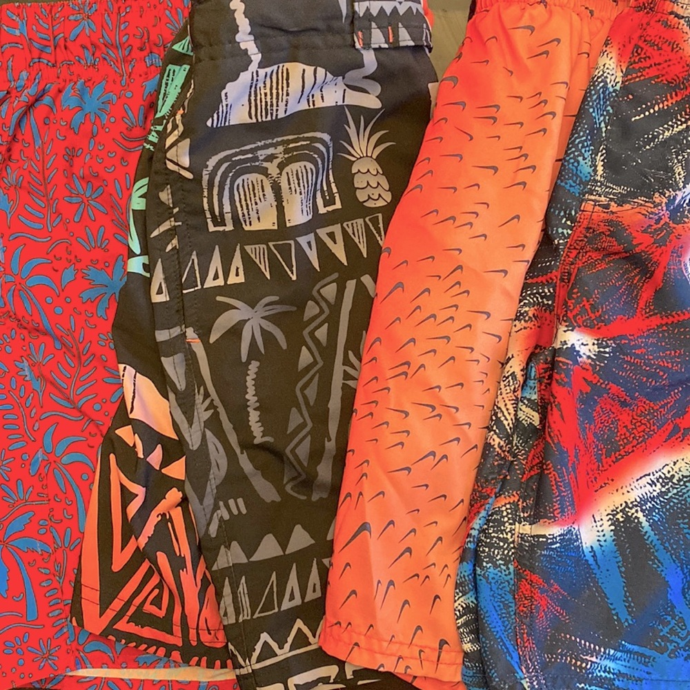 4 S/M boys water shorts, UA, NIKE, CLASS CLUB, Wonder Nation, red, orange, multi